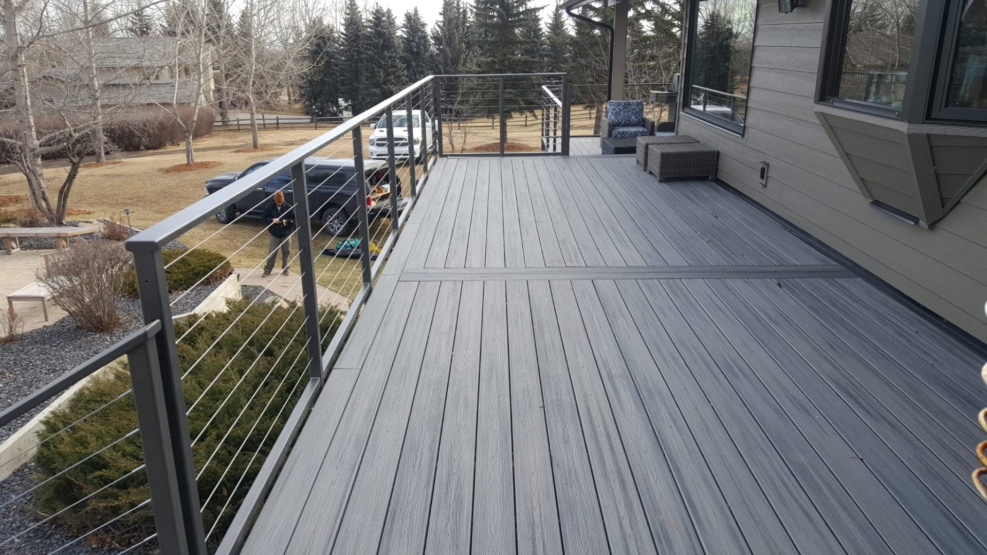 Composite deck build with cable railing